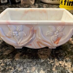 Orange and white flower embossed slag glass